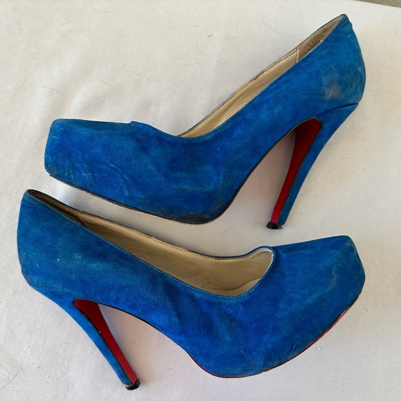 Christian Louboutin Blue Suede Heels/ sz 37/ FLAWS - Picture 3 of 12